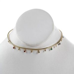 Vermeil Gold over 925 Sterling Silver Rainbow CZ Dangle Choker Necklace
